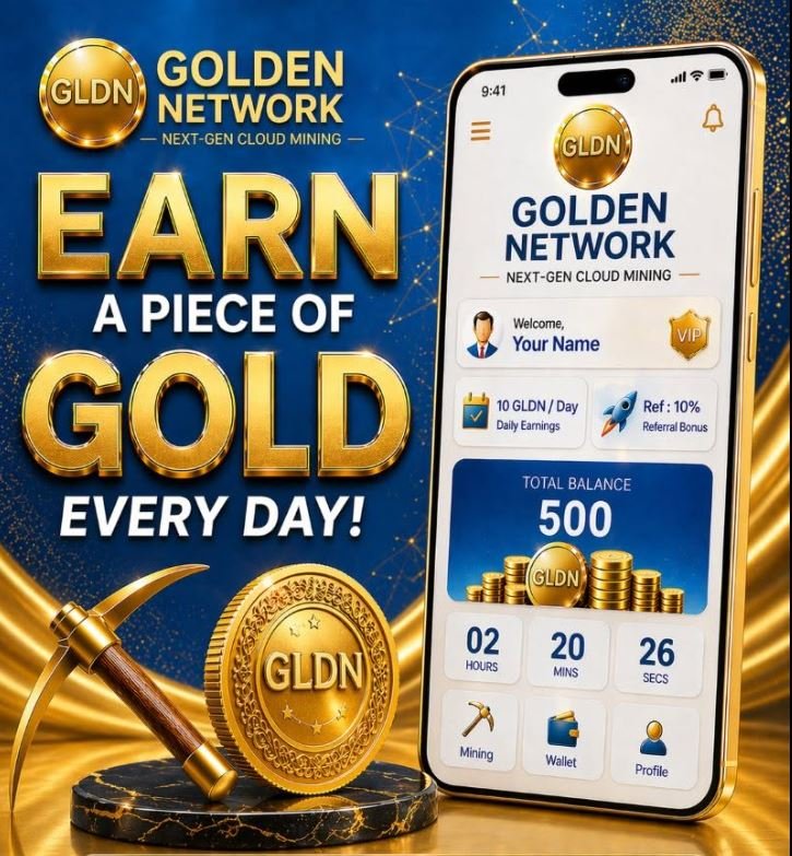 Golden Network GLDN mining application promotional screen